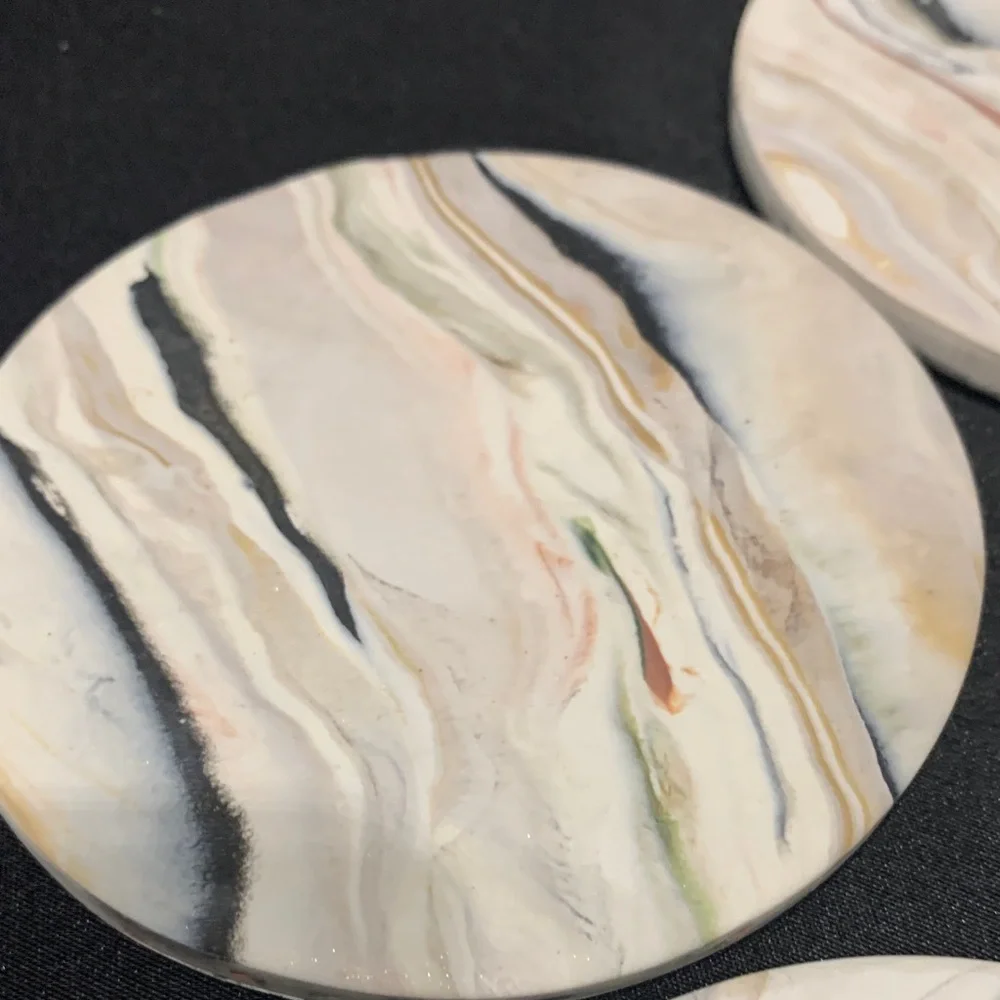 Handcrafted Clay Marble Pattern Coasters Set of 4